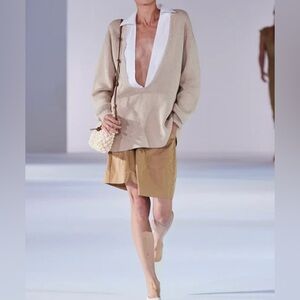 STAUD Pietro  Deep V neck Button Down  Sweater in Beige size S